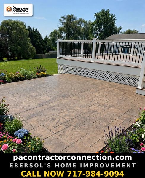 Ebersol's Home Improvement — stamped patio deck and flowers